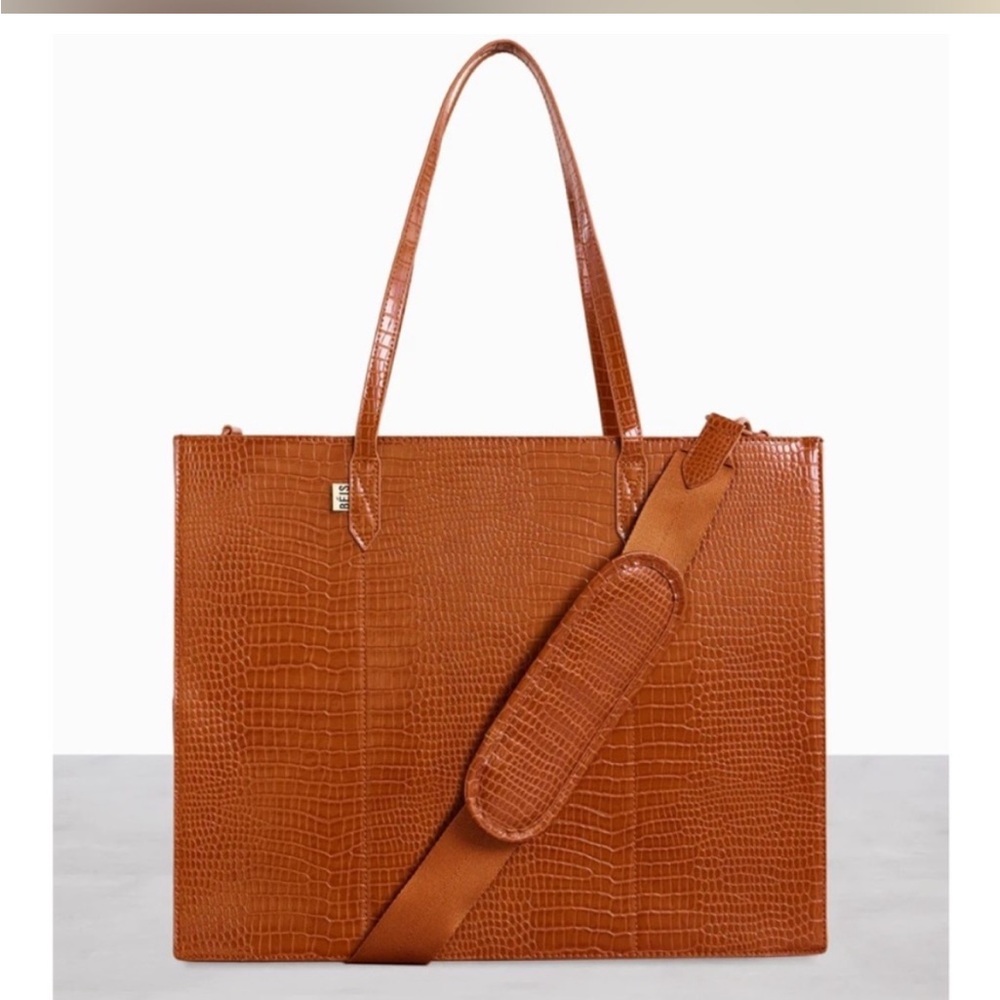 BEIS cognac brown work tote